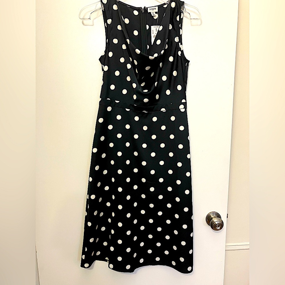 J. Crew Womens Black White Polka Dot Sleeveless Shift Midi Dress Size 0 NWT